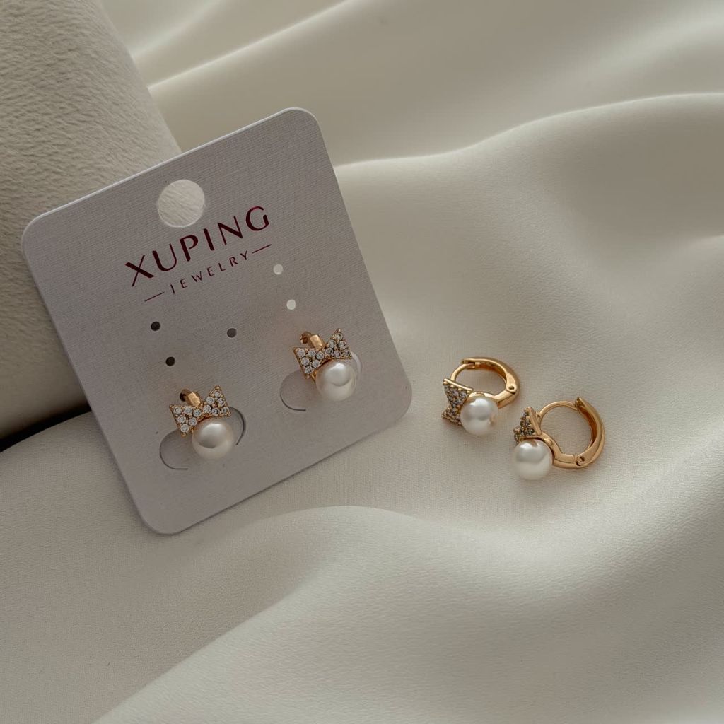 گوشواره پاپیونی مرواریدی ژوپینگ کد 3548